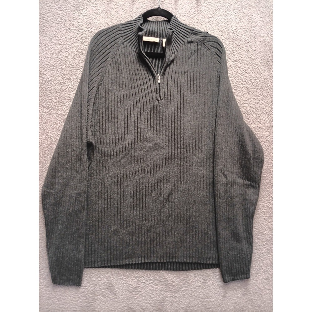 DKNY JEANS Men's XXL Cotton Ribbed Half-Zip Mock Neck Sweater Charcoal Gray